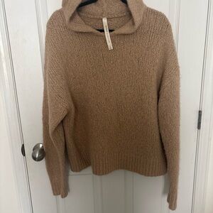 Babaton Tan Hooded Knit Sweater